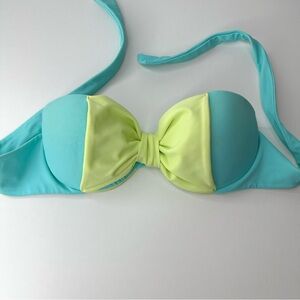 Damsel Women’s Strapless Bow Padded Unique Bikini Top Aqua and Lime - Size Small
